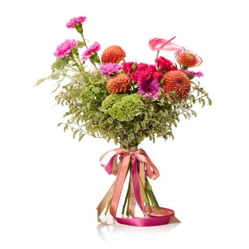 Buchet de flori cu dianthus si anthurium